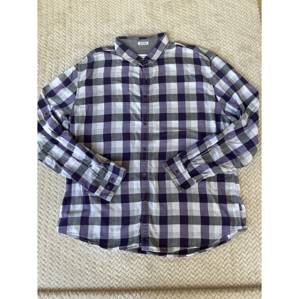 Calvin Klein Womens 2XL Purple Plaid Button Down Shirt Cotton Body Fit L/S